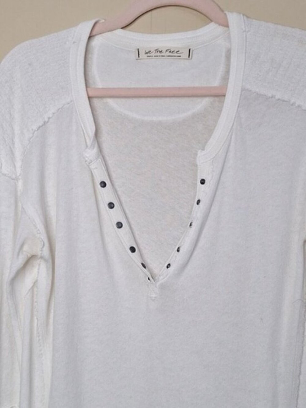 free people Women´s White henley top Small Military Cotton Studded Essential - Picture 4 of 9